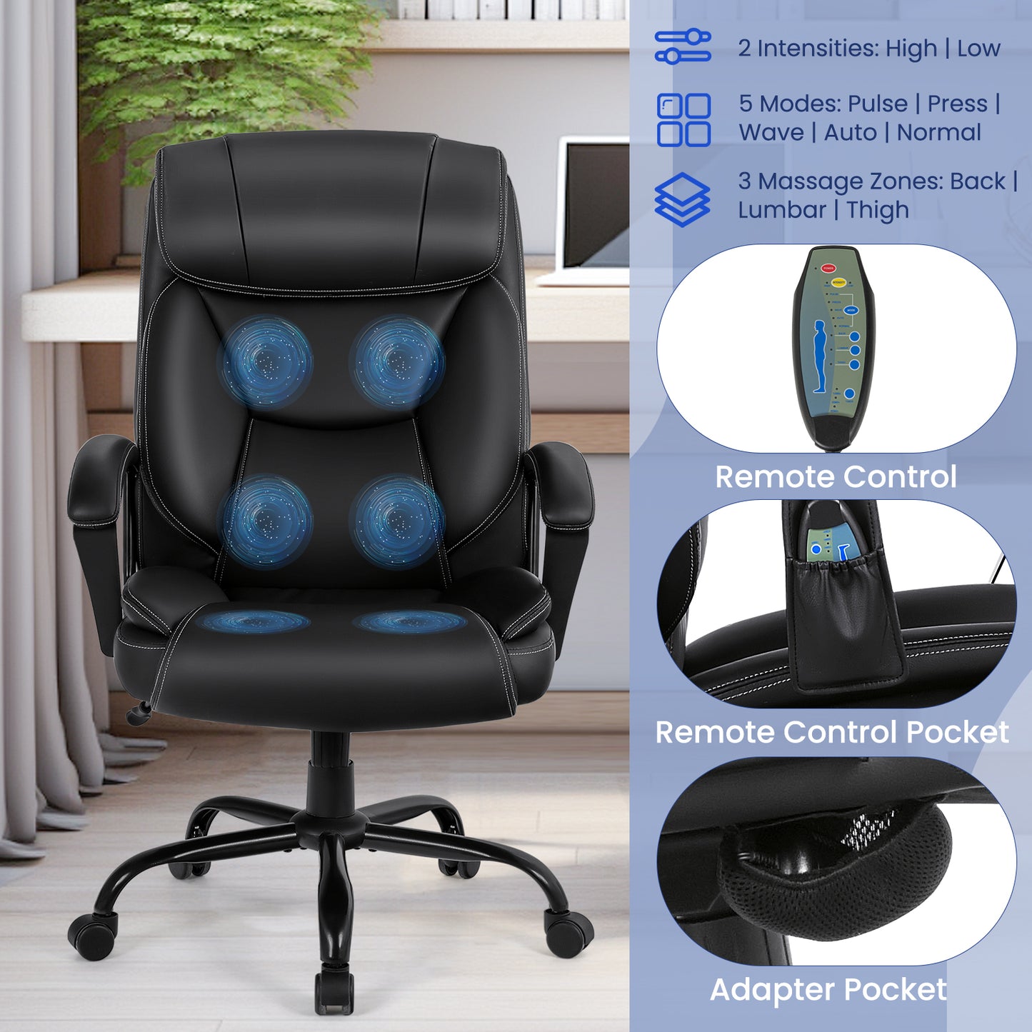 Massage Executive Office Chair with 6 Vibrating Points, Black Big and Tall Chairs at Gallery Canada