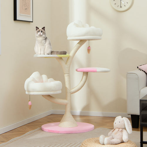 Multi-Layer Cat Tree Cat Tower with 2 Cat Perches 2 Platforms, Pink