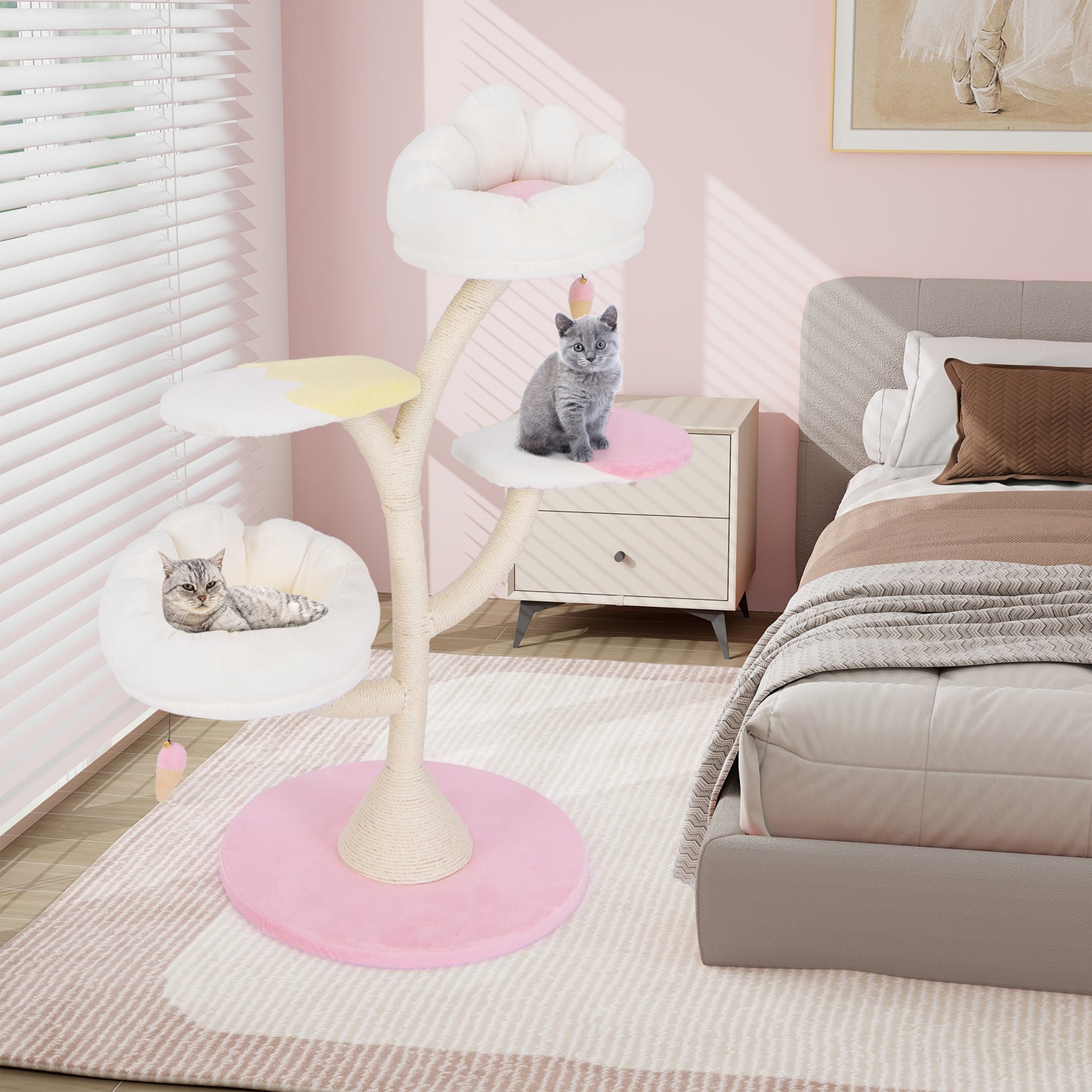 Multi-Layer Cat Tree Cat Tower with 2 Cat Perches 2 Platforms, Pink Cat Trees Condos & Scratchers at Gallery Canada