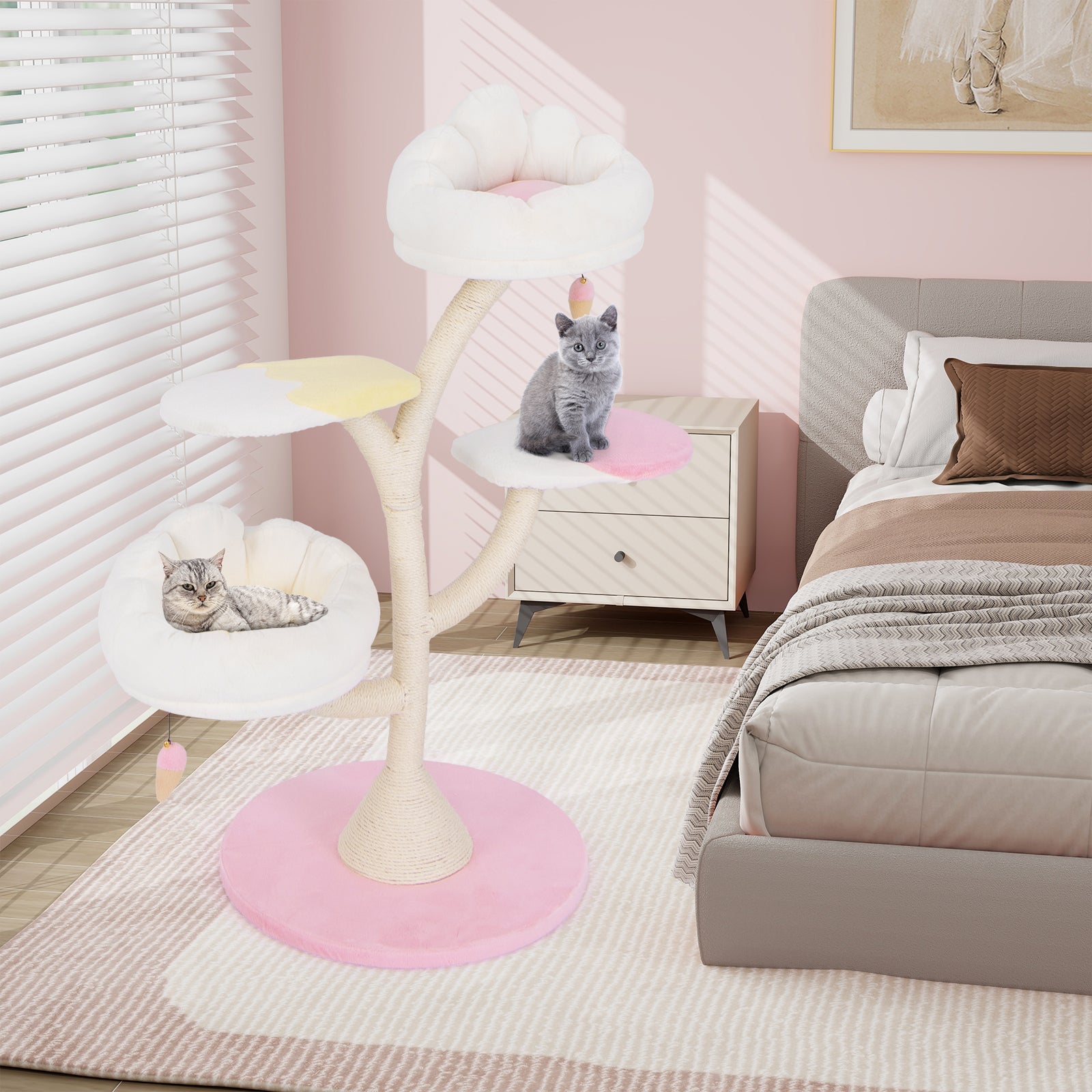 Multi-Layer Cat Tree Cat Tower with 2 Cat Perches 2 Platforms, Pink Cat Trees Condos & Scratchers at Gallery Canada