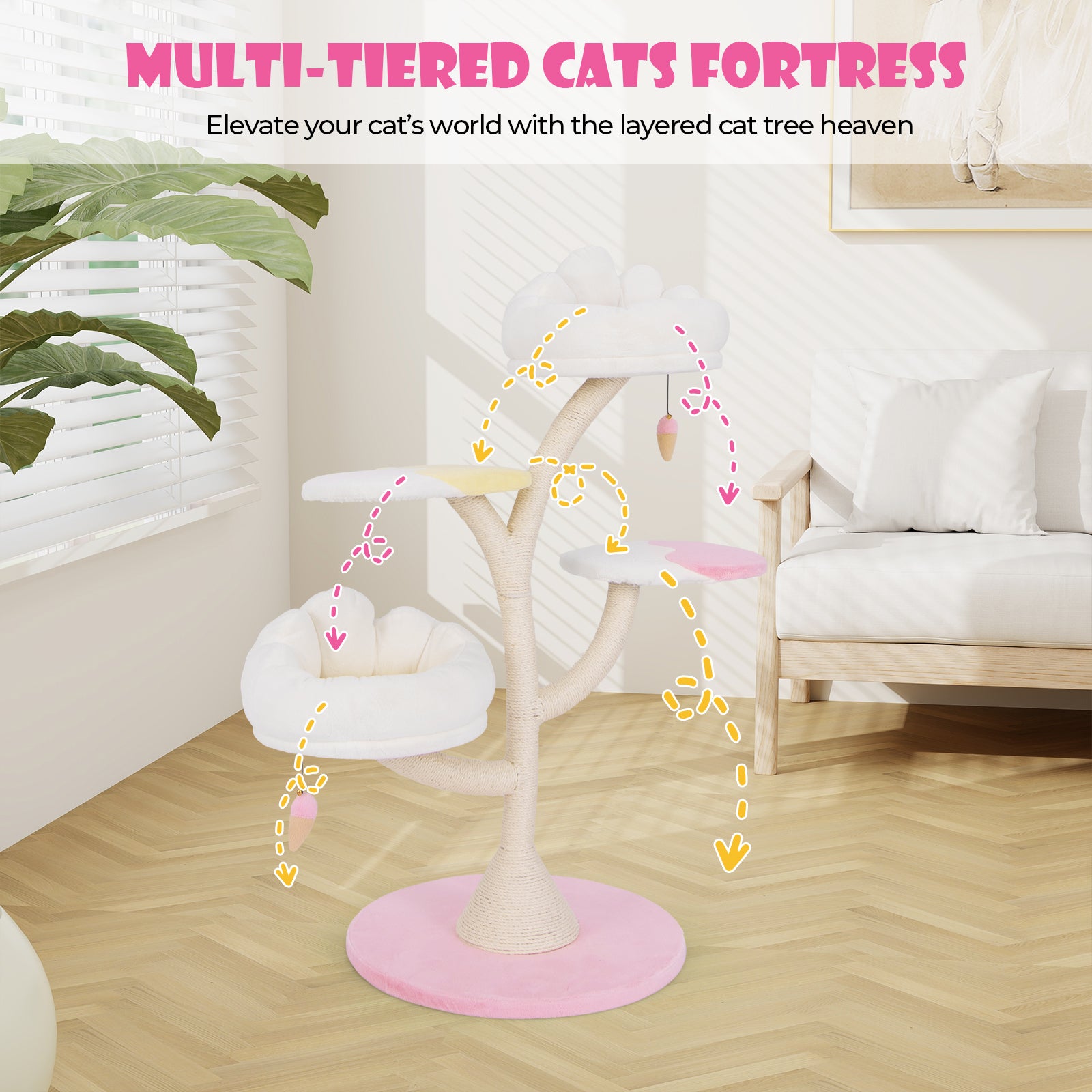 Multi-Layer Cat Tree Cat Tower with 2 Cat Perches 2 Platforms, Pink Cat Trees Condos & Scratchers at Gallery Canada
