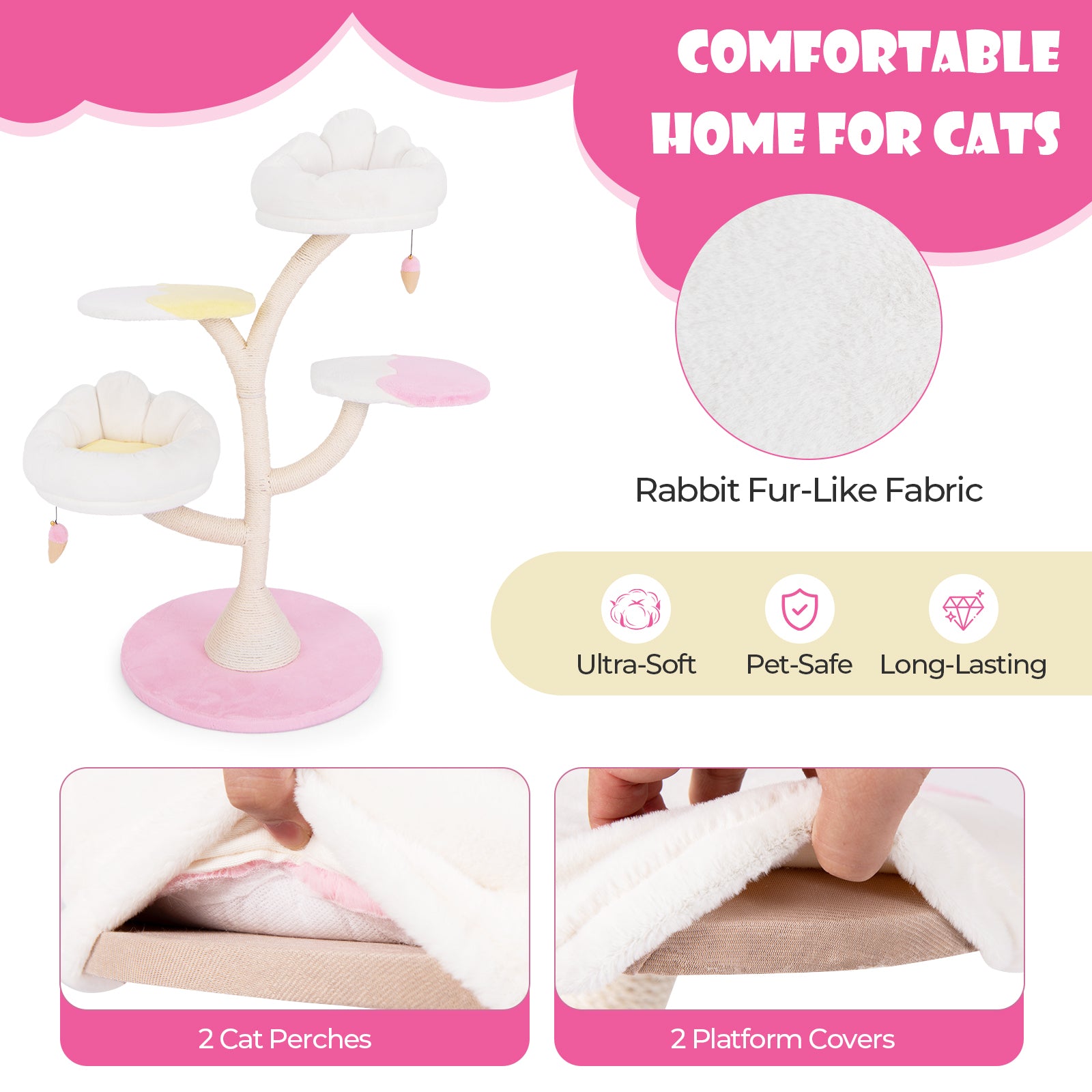 Multi-Layer Cat Tree Cat Tower with 2 Cat Perches 2 Platforms, Pink Cat Trees Condos & Scratchers at Gallery Canada