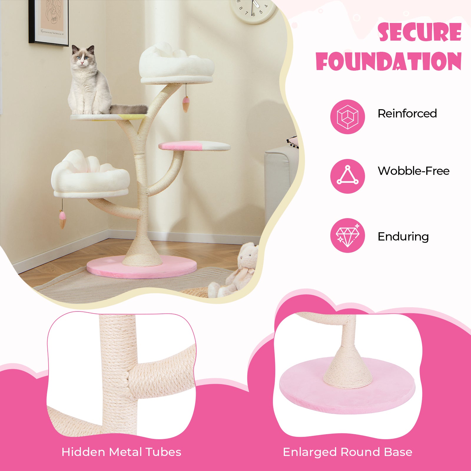 Multi-Layer Cat Tree Cat Tower with 2 Cat Perches 2 Platforms, Pink Cat Trees Condos & Scratchers at Gallery Canada