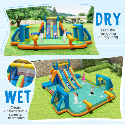 Kids Inflatable Water Slide with 2 Long Slides and 2 Soccer Gates Without Blower, Multicolor Bounce House at Gallery Canada