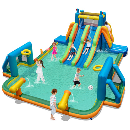 Kids Inflatable Water Slide with 2 Long Slides and 2 Soccer Gates Without Blower, Multicolor Bounce House at Gallery Canada