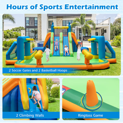 Kids Inflatable Water Slide with 2 Long Slides and 2 Soccer Gates Without Blower, Multicolor Bounce House at Gallery Canada