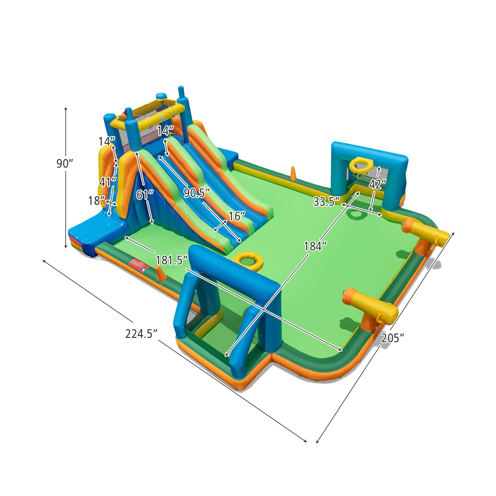 Kids Inflatable Water Slide with 2 Long Slides and 2 Soccer Gates Without Blower, Multicolor Bounce House at Gallery Canada