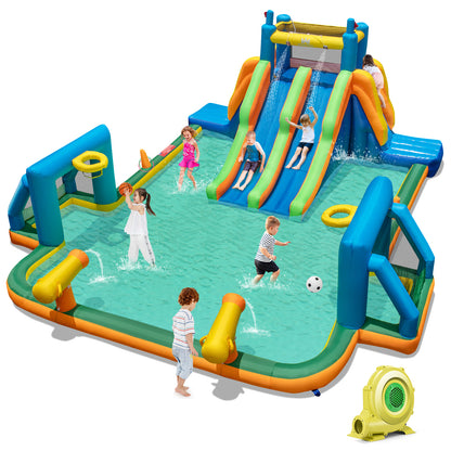 Kids Inflatable Water Slide with 2 Long Slides and 2 Soccer Gates with 950W Blower, Multicolor Bounce House at Gallery Canada