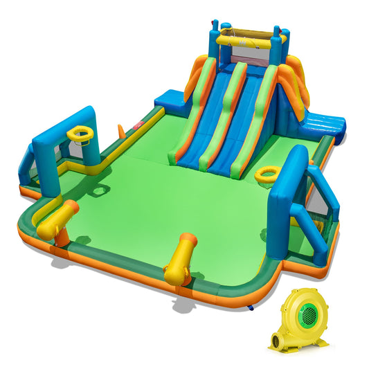 Kids Inflatable Water Slide, 2 Long Slides, 2 Soccer Gates, 1100W Blower, Multicolor Bounce House Multicolor at Gallery Canada