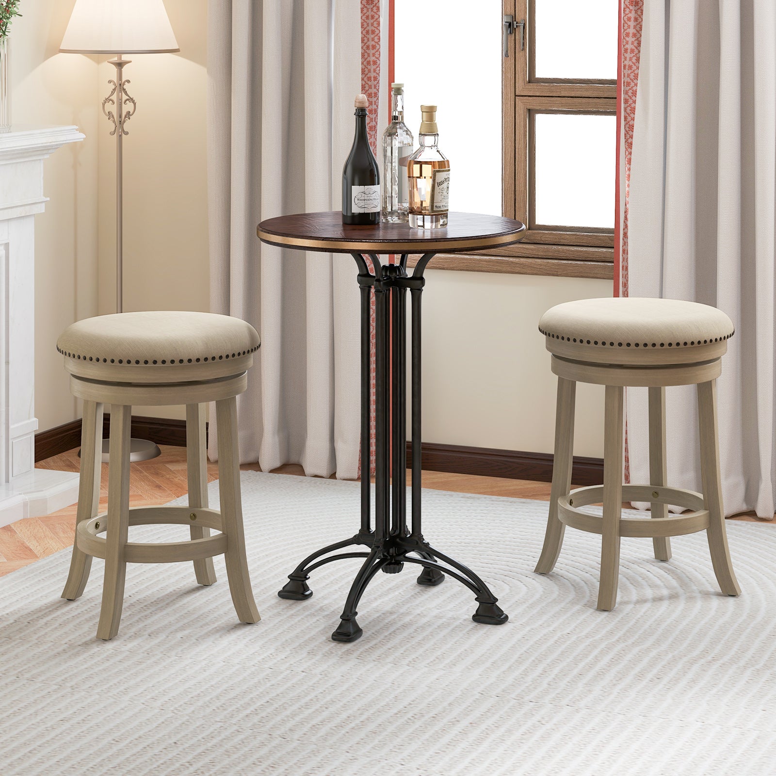 24/26 Inches Swivel Bar Stools Set of 2 wth Wooden Frame-26.5 inches, Beige Bar Stools at Gallery Canada
