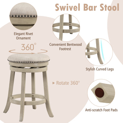 24/26 Inches Swivel Bar Stools Set of 2 wth Wooden Frame-26.5 inches, Beige Bar Stools at Gallery Canada