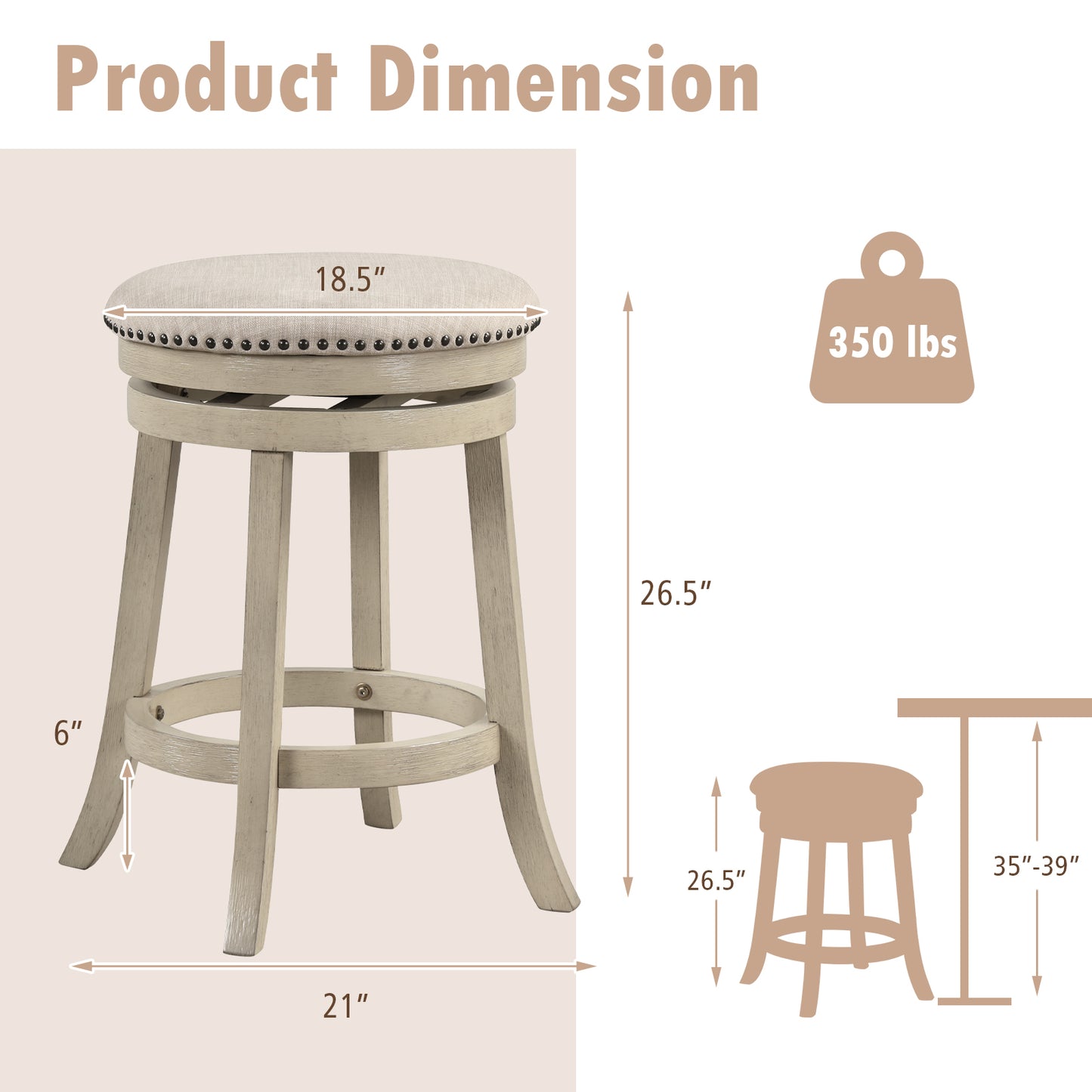 24/26 Inches Swivel Bar Stools Set of 2 wth Wooden Frame-26.5 inches, Beige Bar Stools at Gallery Canada