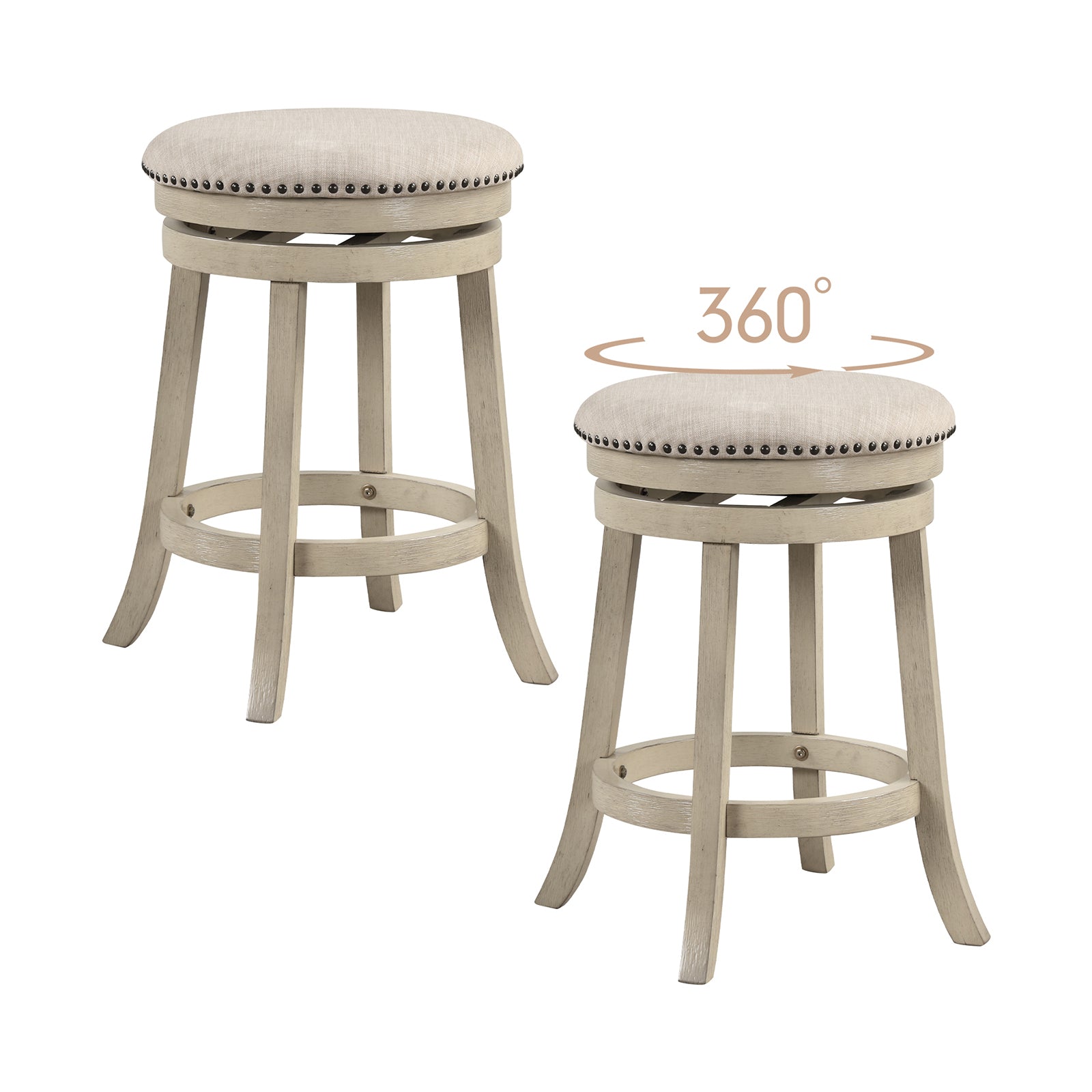 24/26 Inches Swivel Bar Stools Set of 2 wth Wooden Frame-26.5 inches, Beige Bar Stools Beige at Gallery Canada