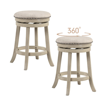 24/26 Inches Swivel Bar Stools Set of 2 wth Wooden Frame-26.5 inches, Beige Bar Stools at Gallery Canada