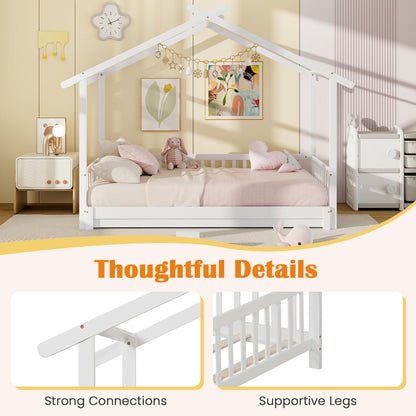 Extendable House Bed Twin to King Daybed with Roof and Fence Rails, White Trundle Bed Frame at Gallery Canada