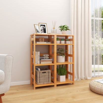 4-Tier Bookshelf Rubber Wood Bookcase with Side Fences for Living Room-14 inches, Natural Bookcases at Gallery Canada