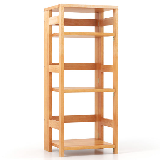 4-Tier Bookshelf Rubber Wood Bookcase with Side Fences for Living Room-14 inches, Natural Bookcases Natural at Gallery Canada