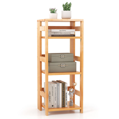 4-Tier Bookshelf Rubber Wood Bookcase with Side Fences for Living Room-14 inches, Natural Bookcases at Gallery Canada