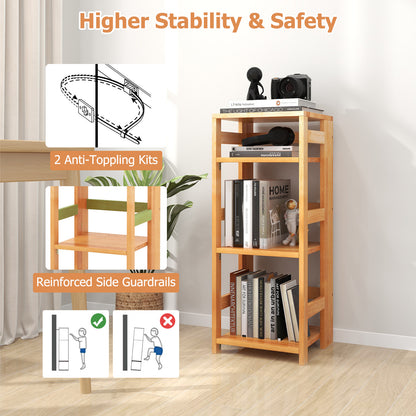 4-Tier Bookshelf Rubber Wood Bookcase with Side Fences for Living Room-14 inches, Natural Bookcases at Gallery Canada