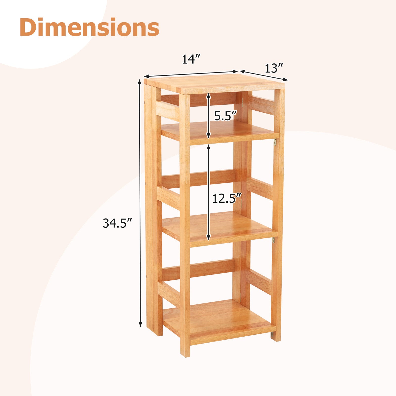 4-Tier Bookshelf Rubber Wood Bookcase with Side Fences for Living Room-14 inches, Natural Bookcases at Gallery Canada