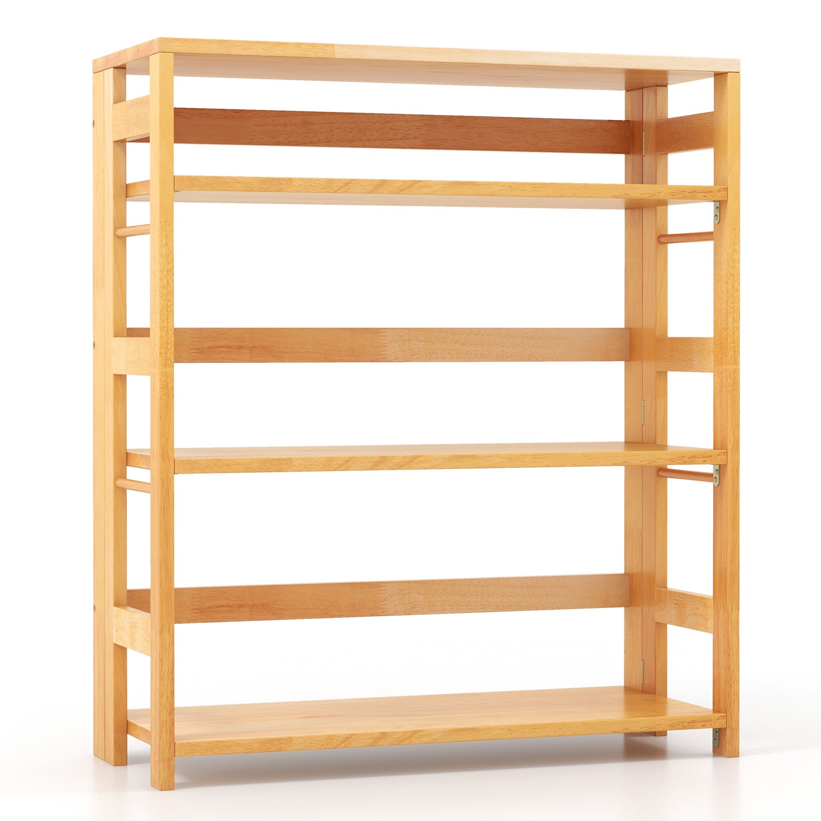 4-Tier Bookshelf Rubber Wood Bookcase with Side Fences for Living Room-29.5 inches, Natural Bookcases at Gallery Canada