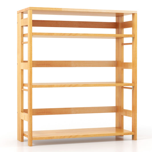 4-Tier Bookshelf Rubber Wood Bookcase with Side Fences for Living Room-29.5 inches, Natural Bookcases Natural at Gallery Canada