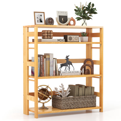 4-Tier Bookshelf Rubber Wood Bookcase with Side Fences for Living Room-29.5 inches, Natural Bookcases at Gallery Canada