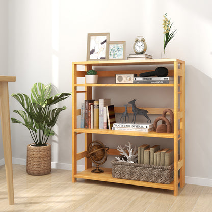 4-Tier Bookshelf Rubber Wood Bookcase with Side Fences for Living Room-29.5 inches, Natural Bookcases at Gallery Canada