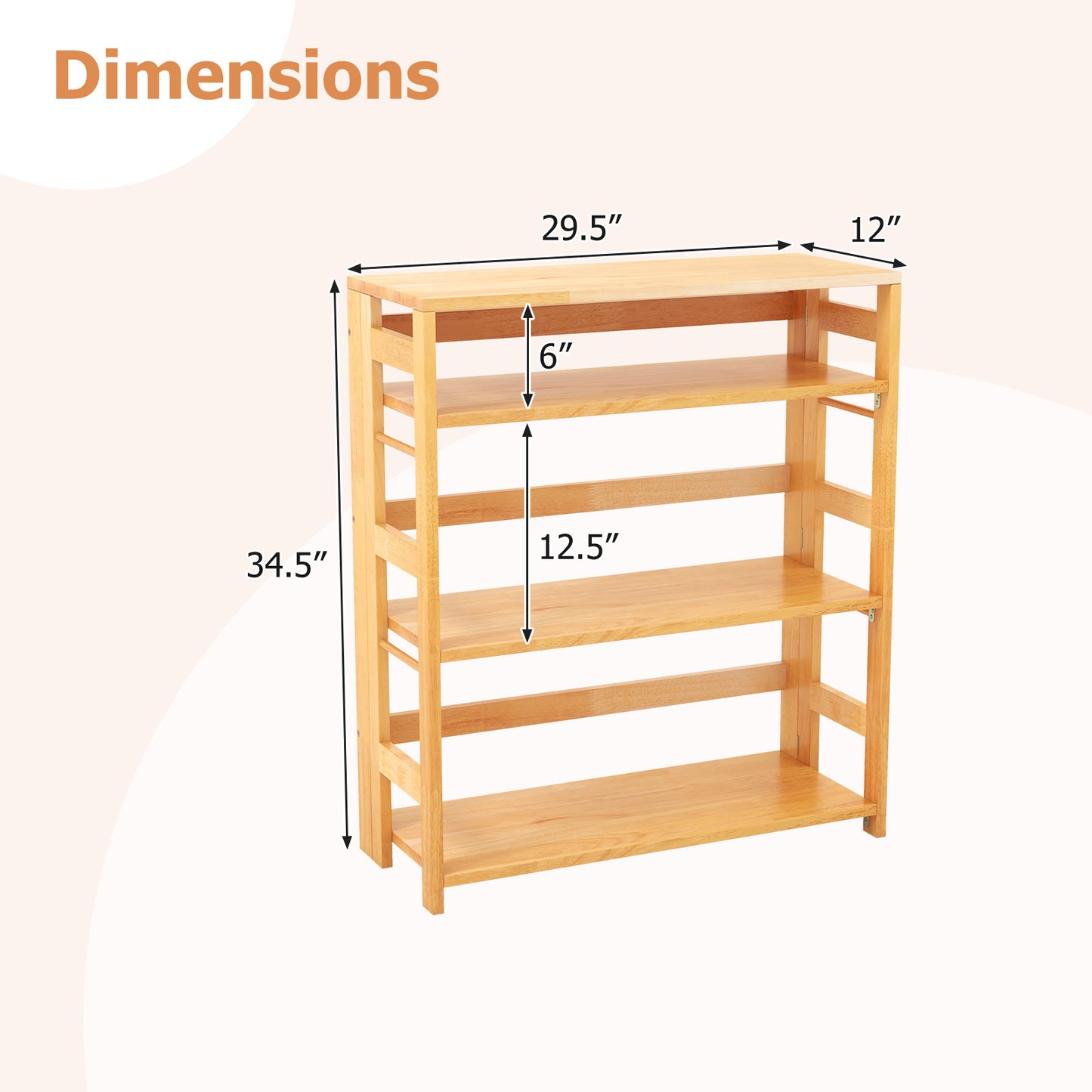 4-Tier Bookshelf Rubber Wood Bookcase with Side Fences for Living Room-29.5 inches, Natural Bookcases at Gallery Canada