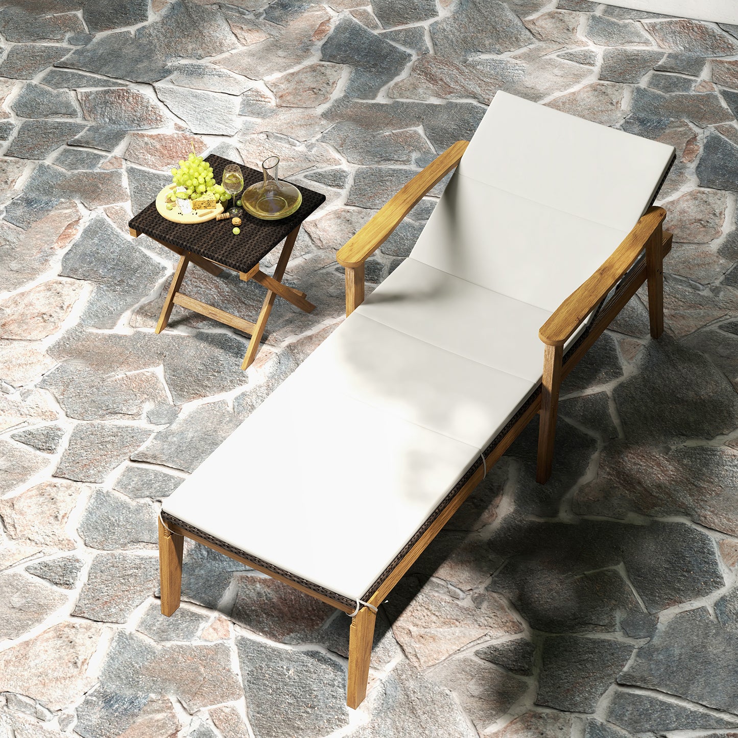 Outdoor Chaise Lounge Chair Rattan Patio Recliners with Armrests, Off White Outdoor Chaise Lounges at Gallery Canada