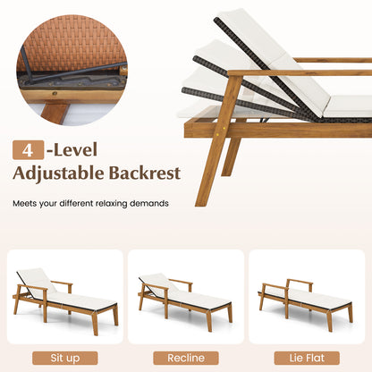 Outdoor Chaise Lounge Chair Rattan Patio Recliners with Armrests, Off White Outdoor Chaise Lounges at Gallery Canada