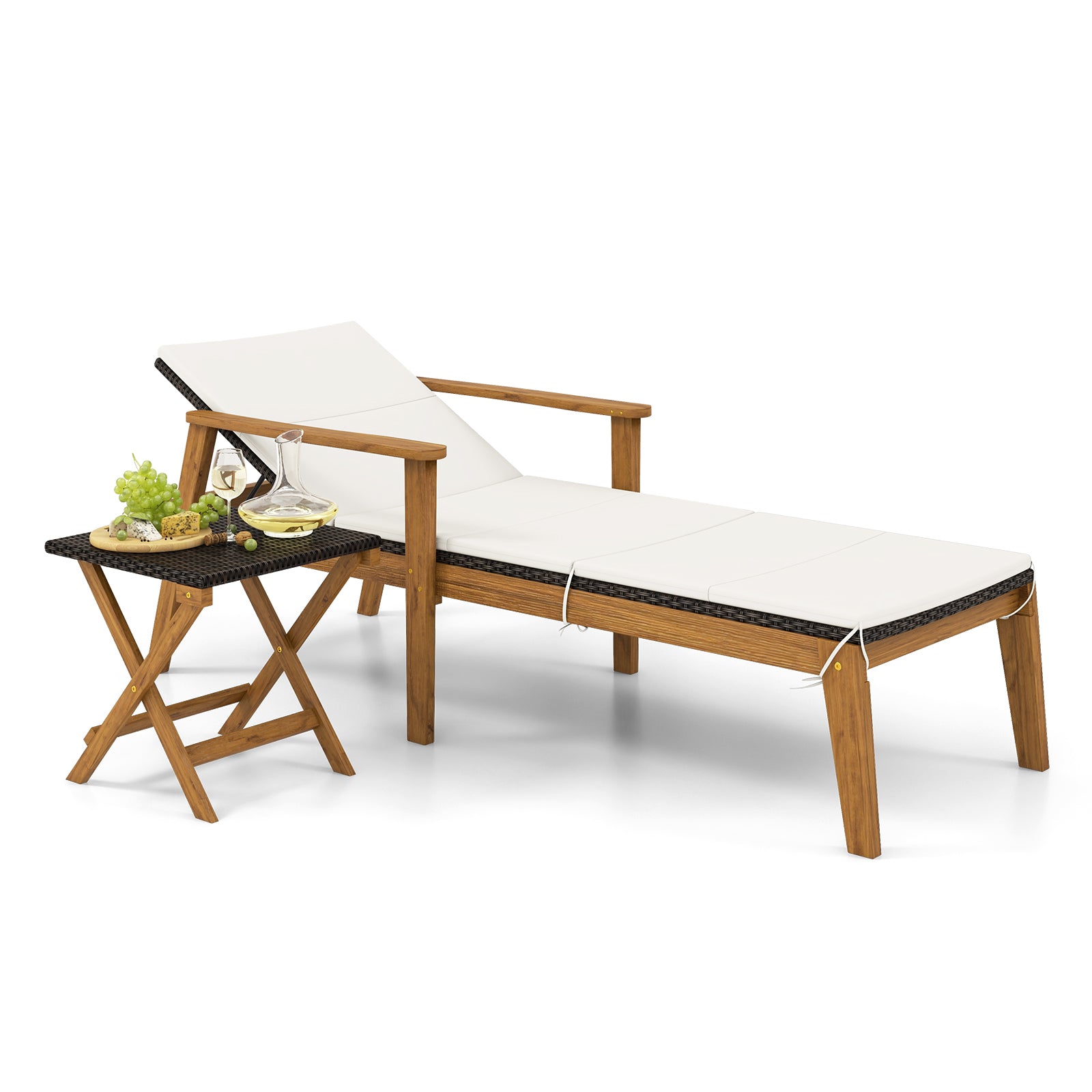 Outdoor Chaise Lounge Chair Rattan Patio Recliners with Armrests, Off White Outdoor Chaise Lounges at Gallery Canada