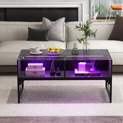 Center Table with Faux Marble and Tempered Glass Top, Black Coffee Tables at Gallery Canada