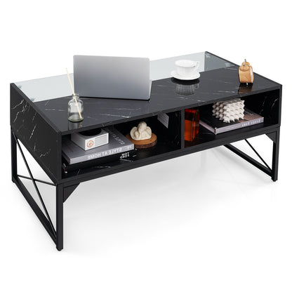 Center Table with Faux Marble and Tempered Glass Top, Black Coffee Tables at Gallery Canada