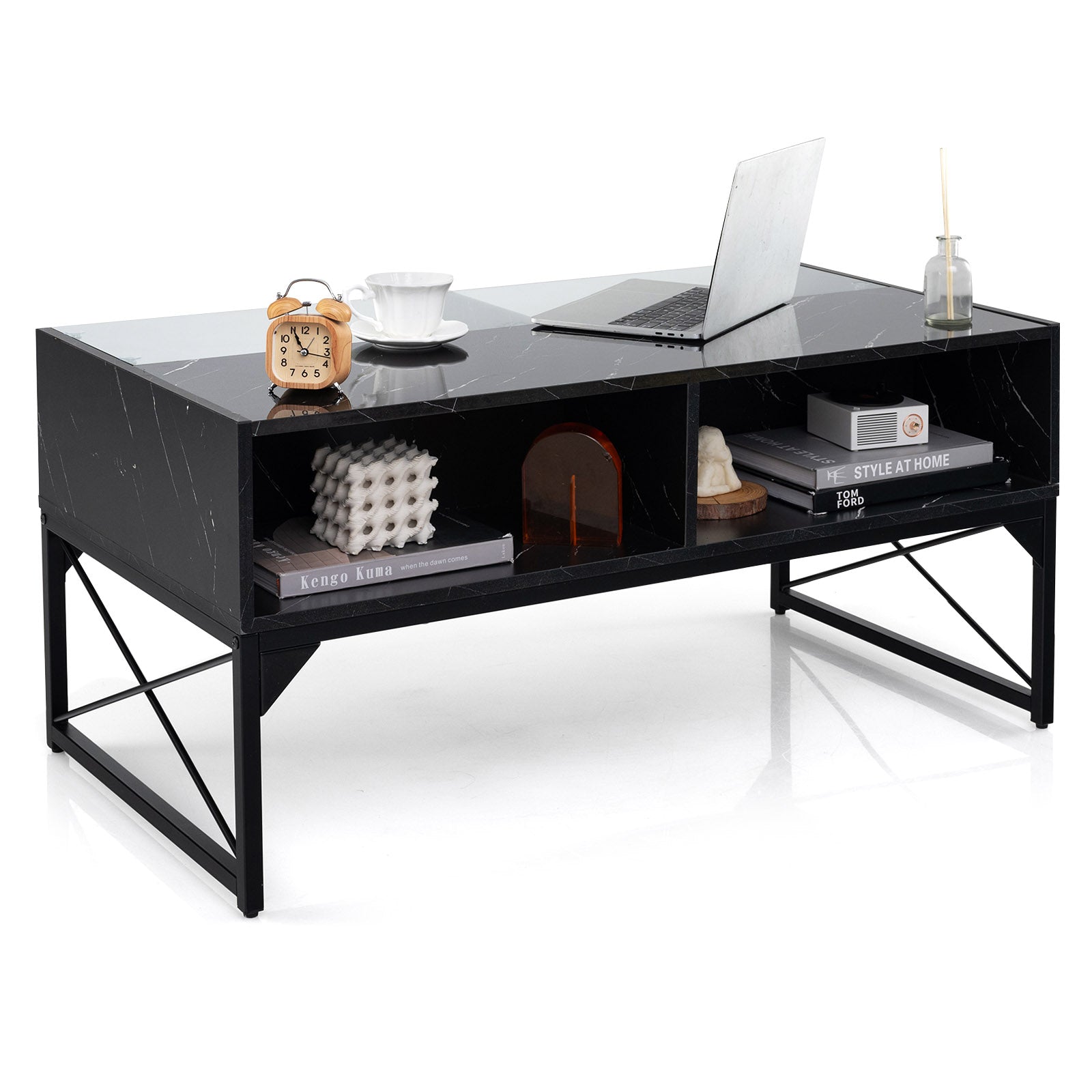 Center Table with Faux Marble and Tempered Glass Top, Black Coffee Tables at Gallery Canada