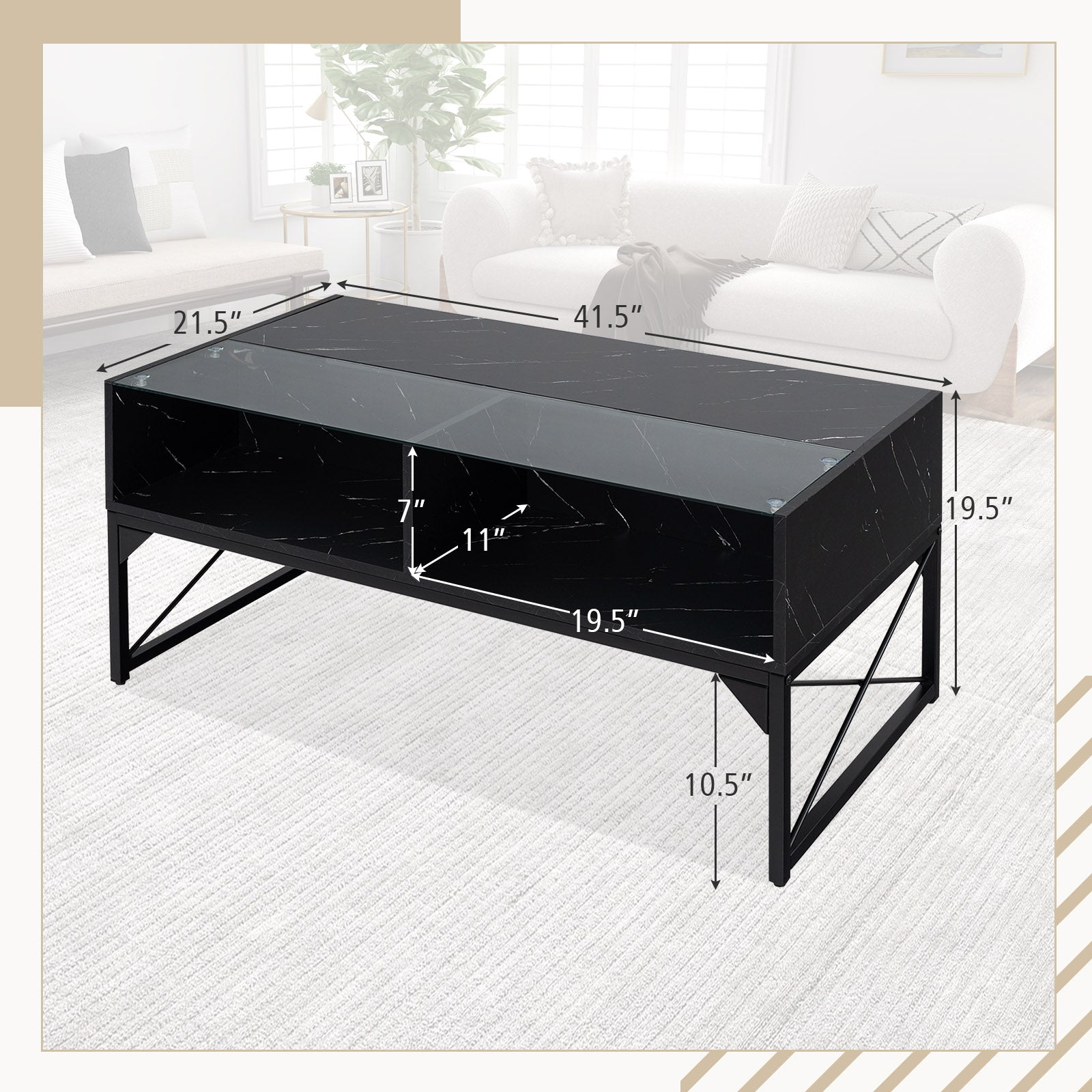 Center Table with Faux Marble and Tempered Glass Top, Black Coffee Tables at Gallery Canada