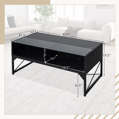 Center Table with Faux Marble and Tempered Glass Top, Black Coffee Tables at Gallery Canada