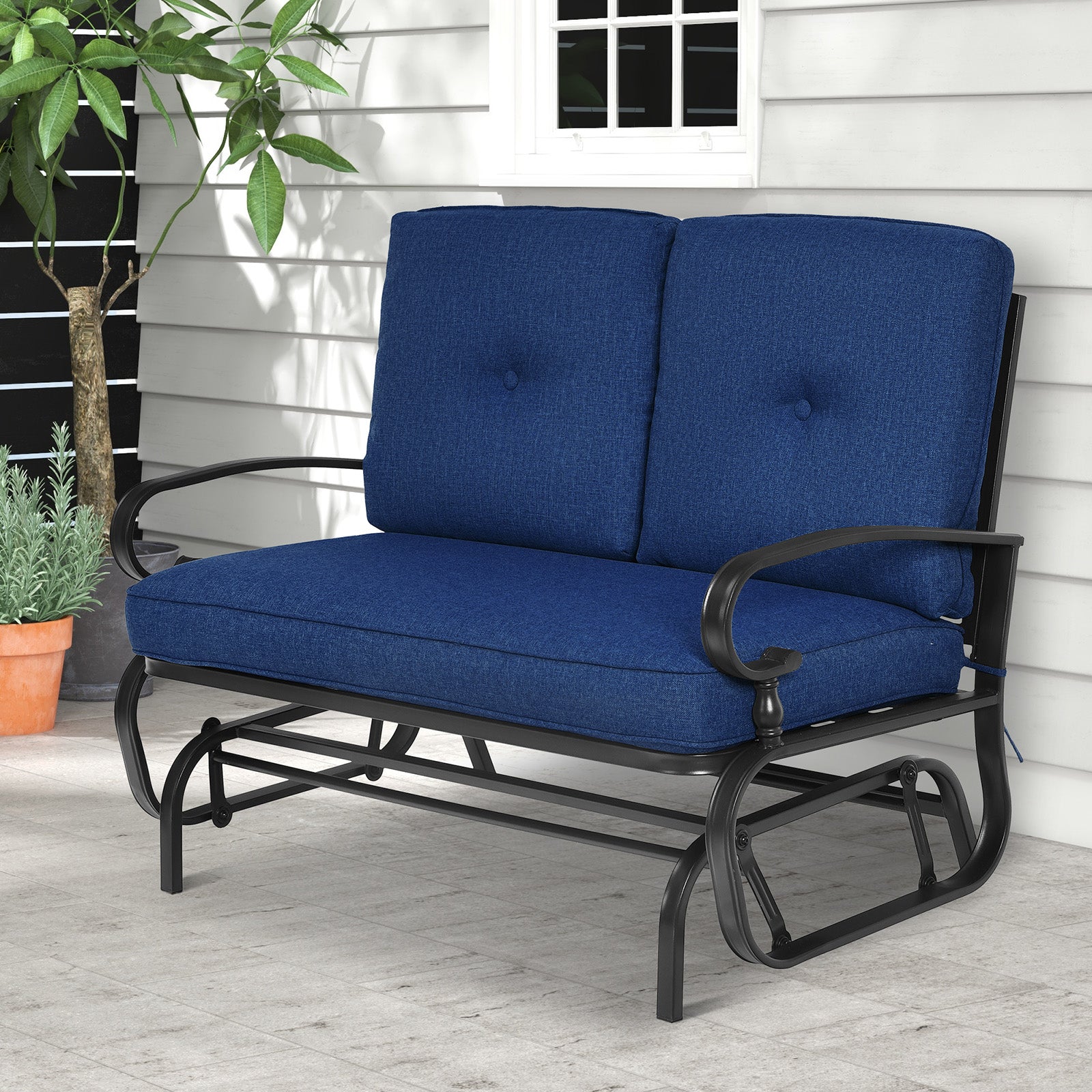 2 Seats Outdoor Swing Glider Chair, Navy Patio Rocking Chairs & Gliders at Gallery Canada