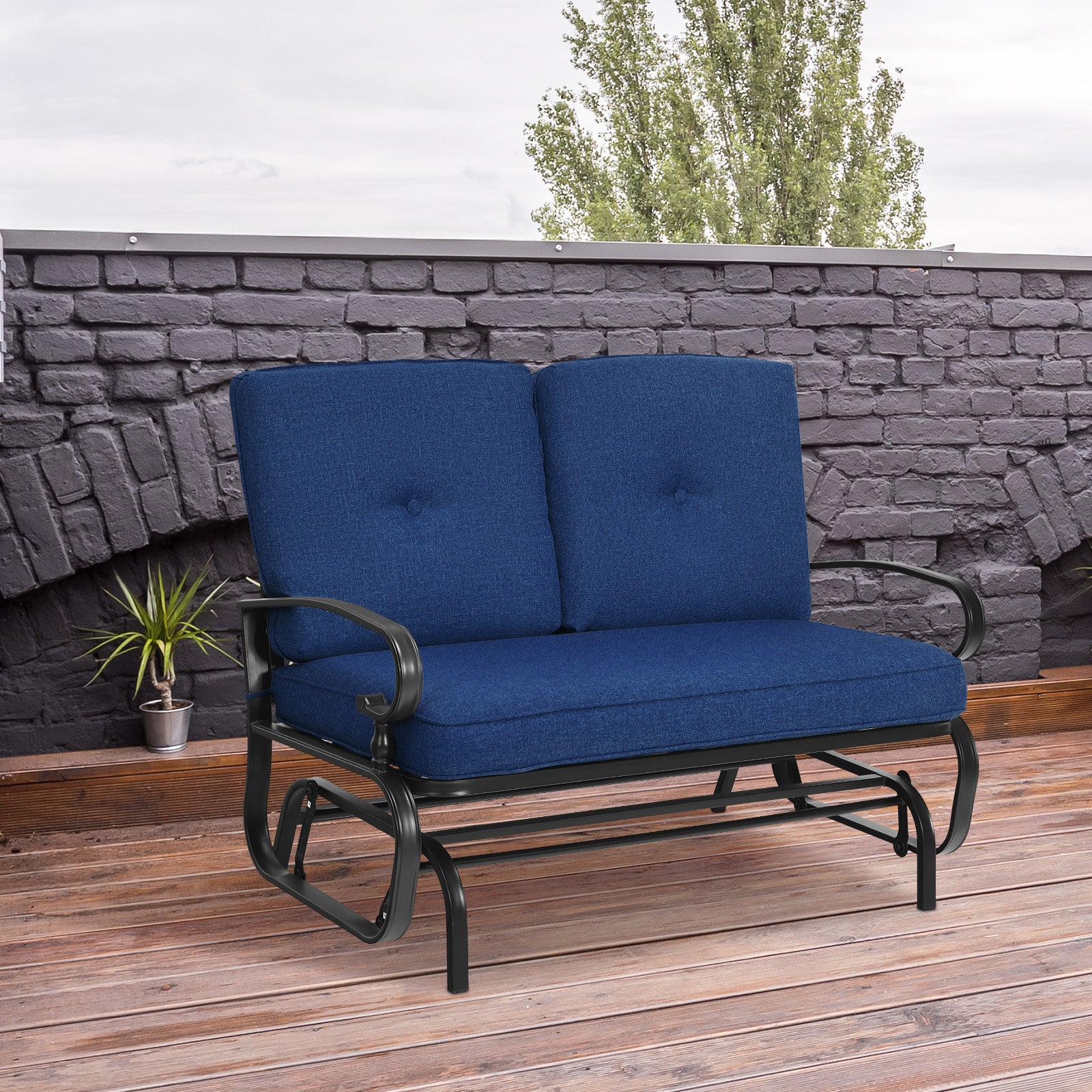 2 Seats Outdoor Swing Glider Chair, Navy Patio Rocking Chairs & Gliders at Gallery Canada