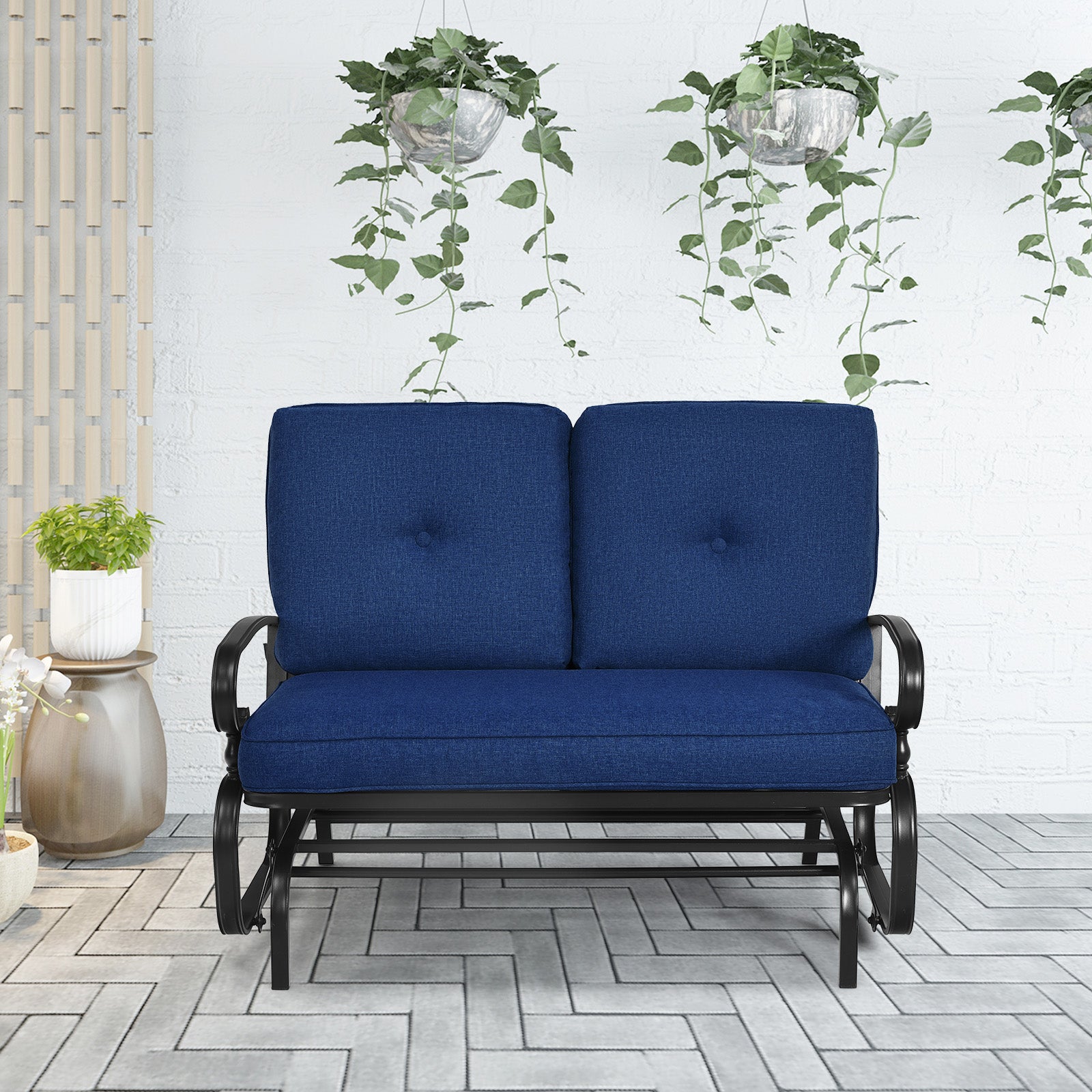 2 Seats Outdoor Swing Glider Chair, Navy Patio Rocking Chairs & Gliders at Gallery Canada