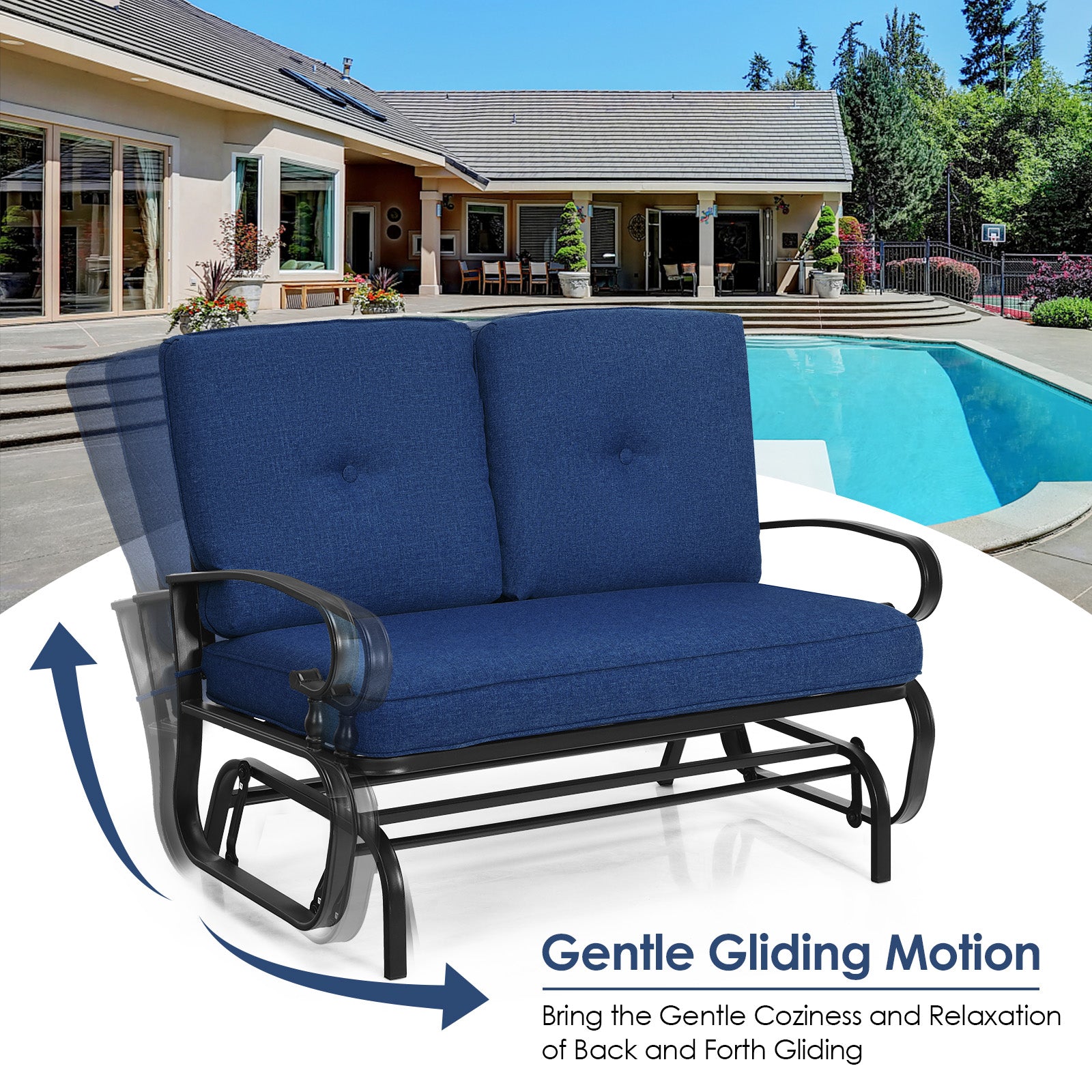 2 Seats Outdoor Swing Glider Chair, Navy Patio Rocking Chairs & Gliders at Gallery Canada