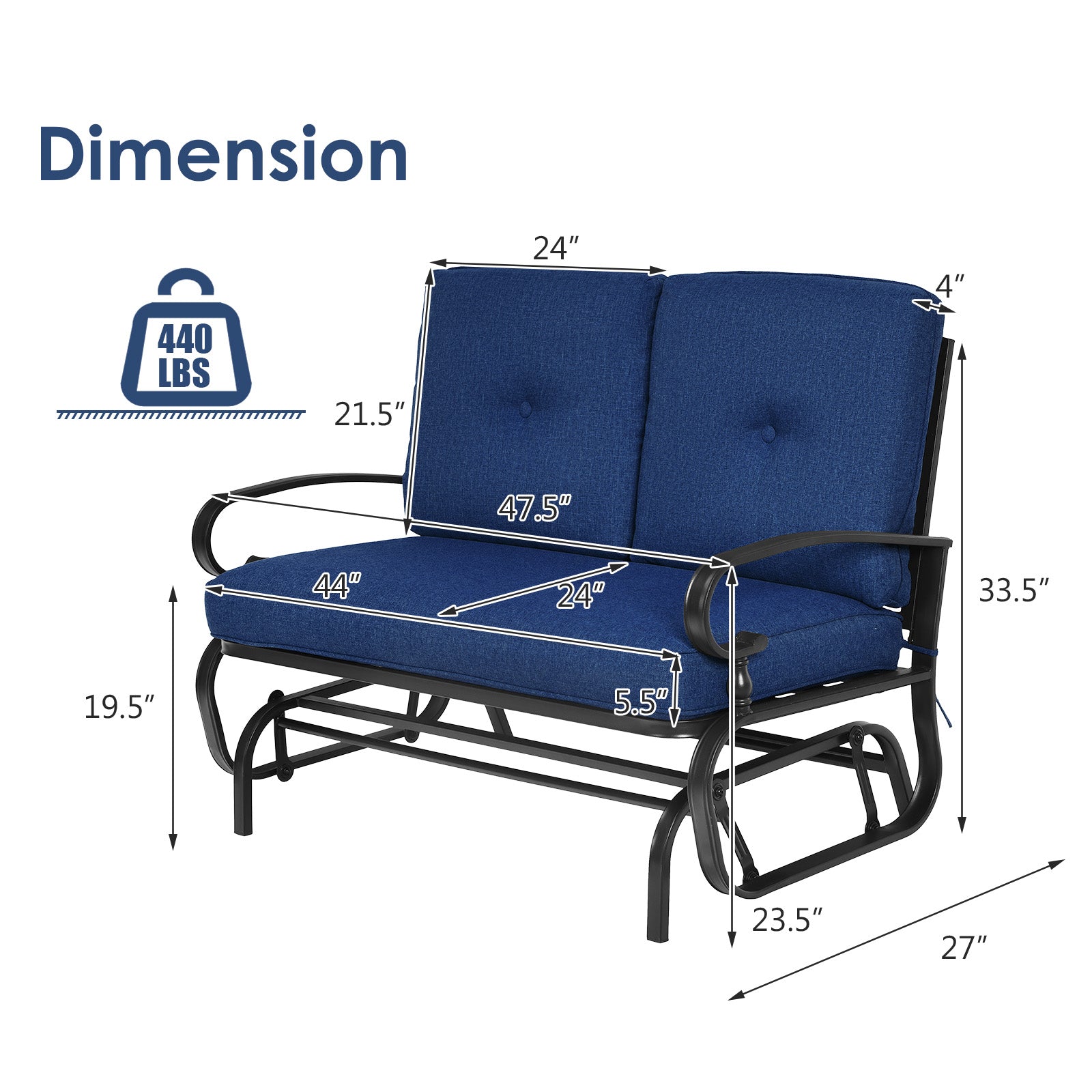 2 Seats Outdoor Swing Glider Chair, Navy Patio Rocking Chairs & Gliders at Gallery Canada