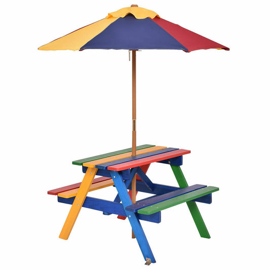 4 Seat Kids Picnic Table with Umbrella, Multicolor Kids Table & Chair Sets Multicolor at Gallery Canada