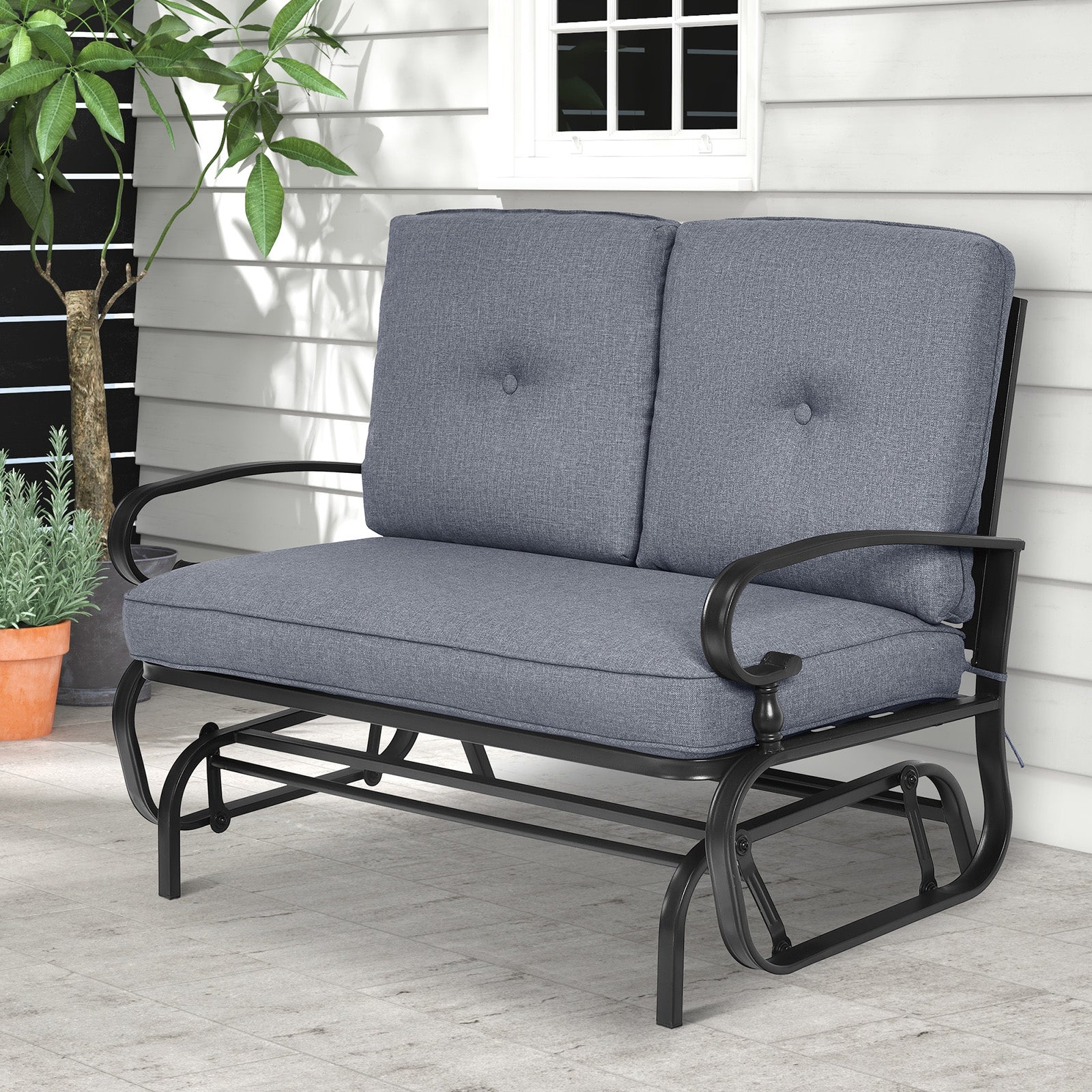 Outdoor Swing Glider Chair, 2 Seats, Removable Cushions, Gray Patio Rocking Chairs & Gliders at Gallery Canada