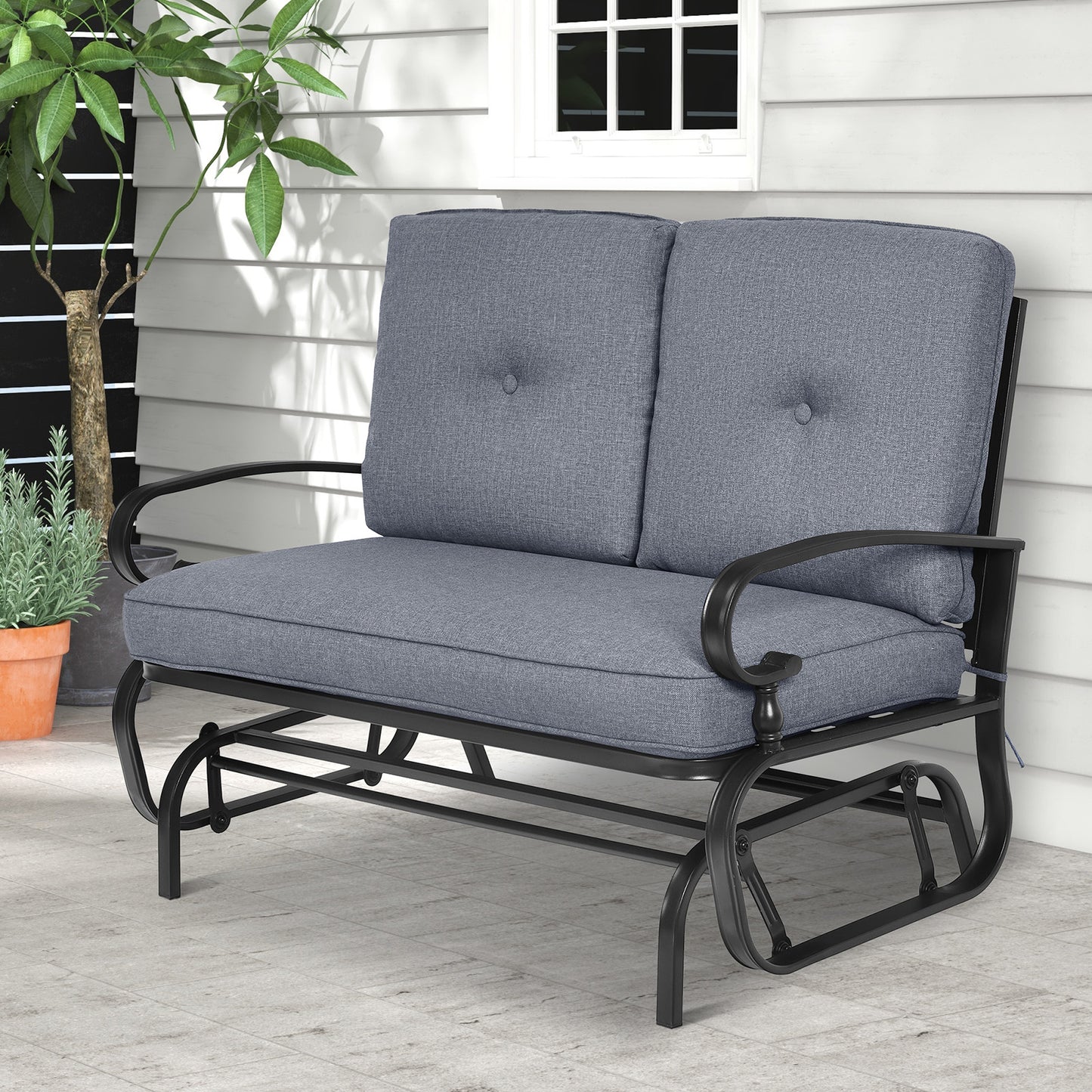 Outdoor Swing Glider Chair, 2 Seats, Removable Cushions, Gray Patio Rocking Chairs & Gliders at Gallery Canada