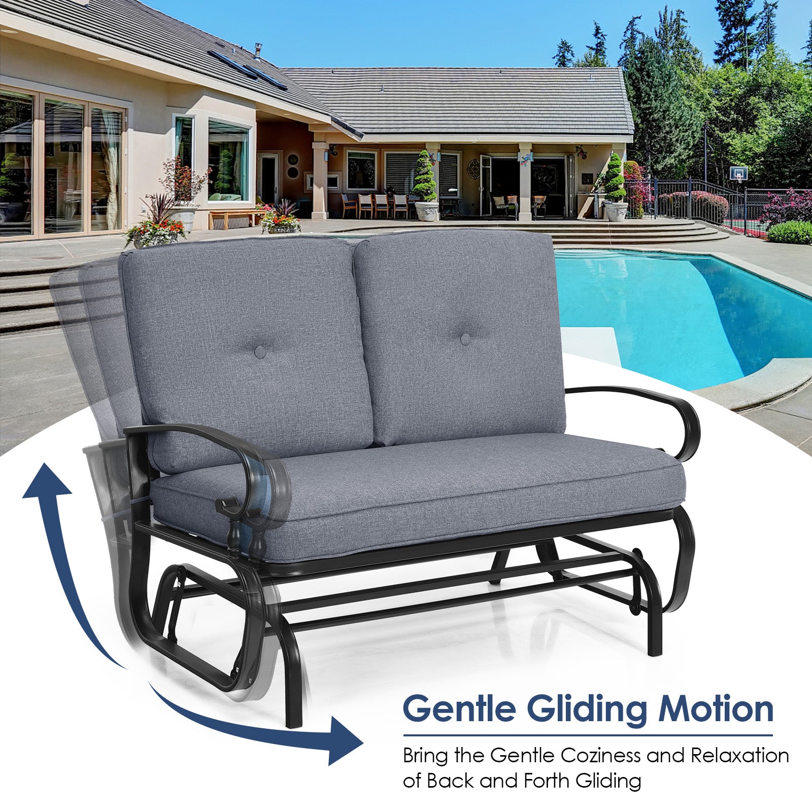 Outdoor Swing Glider Chair, 2 Seats, Removable Cushions, Gray Patio Rocking Chairs & Gliders at Gallery Canada