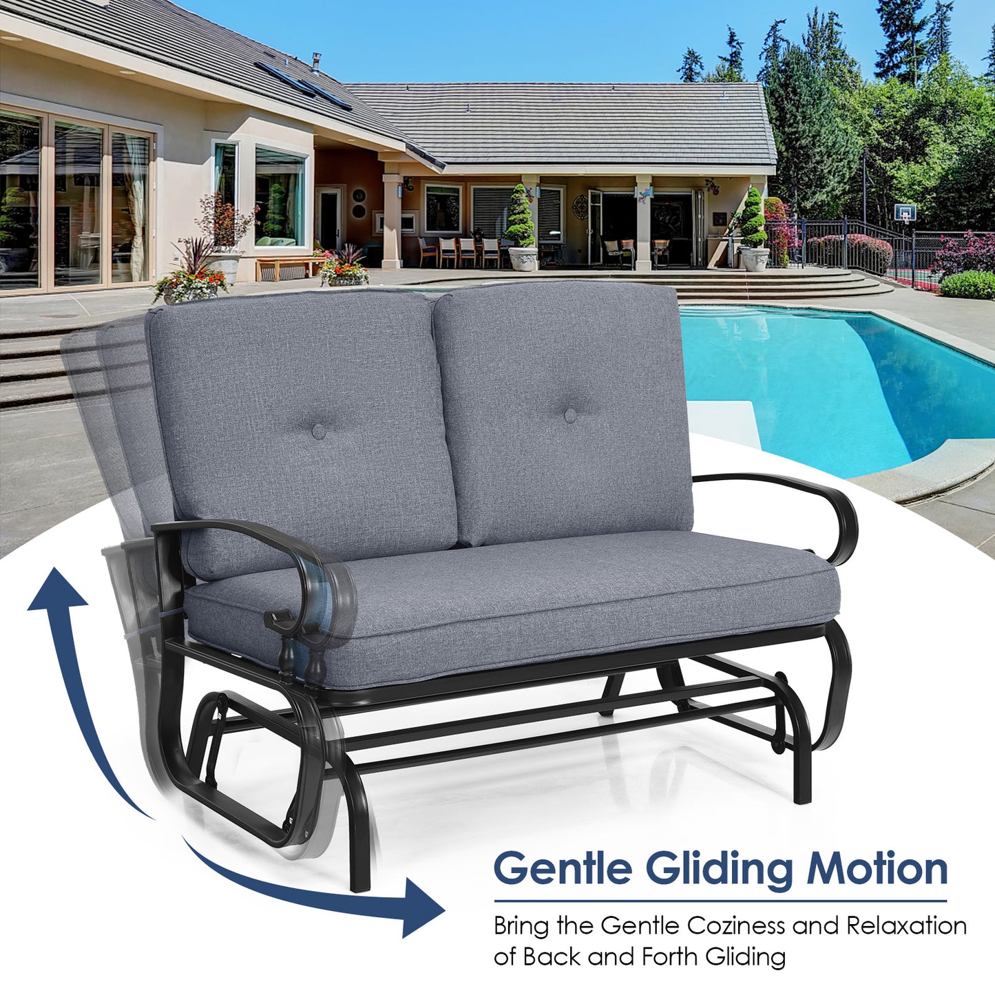 Outdoor Swing Glider Chair, 2 Seats, Removable Cushions, Gray Patio Rocking Chairs & Gliders at Gallery Canada