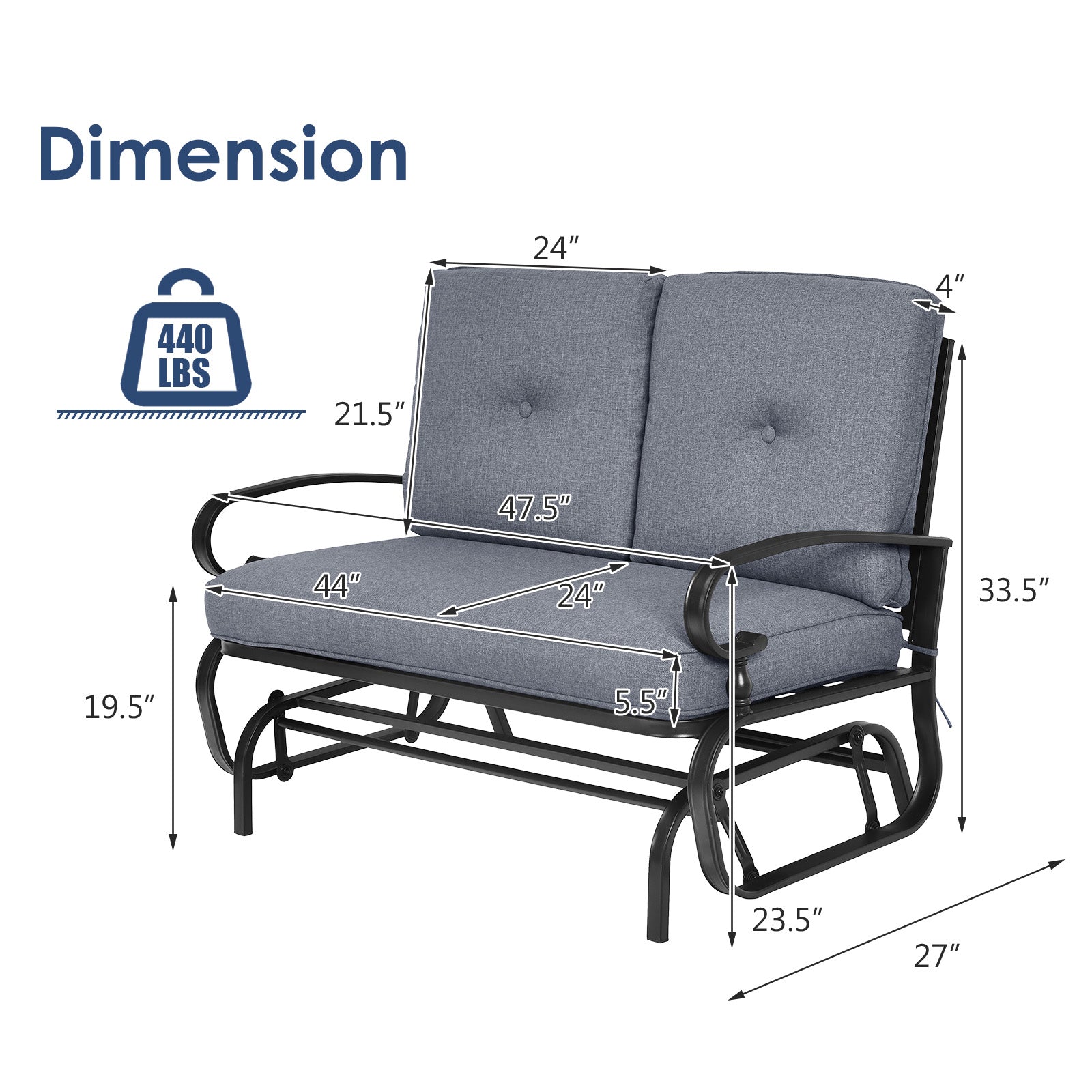 Outdoor Swing Glider Chair, 2 Seats, Removable Cushions, Gray Patio Rocking Chairs & Gliders at Gallery Canada