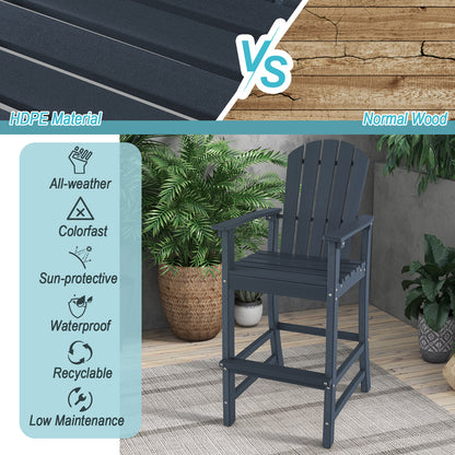 30 Inches Counter Height Outdoor HDPE Bar Stool with Armrests and Footrest, Navy Patio Bar Furniture at Gallery Canada