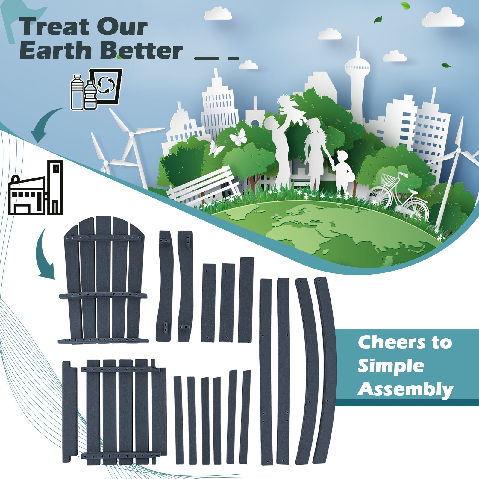 30 Inches Counter Height Outdoor HDPE Bar Stool with Armrests and Footrest, Navy Patio Bar Furniture at Gallery Canada